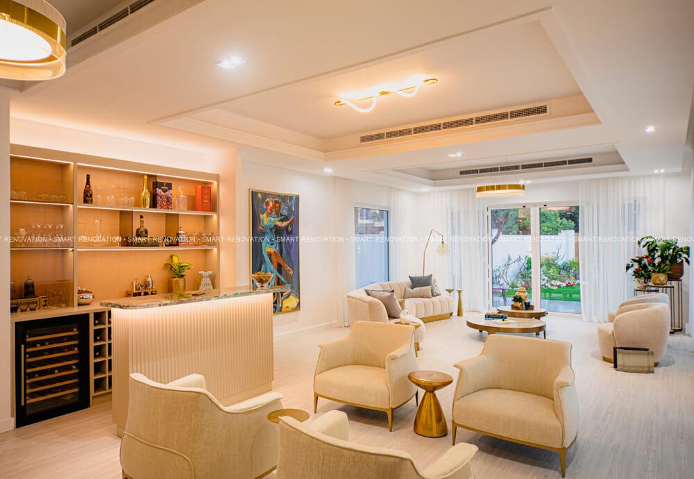 Smart Renovation Design & Fit-Out Company in Dubai presents Victory Heights Villa beautiful living room with interior design and decor.