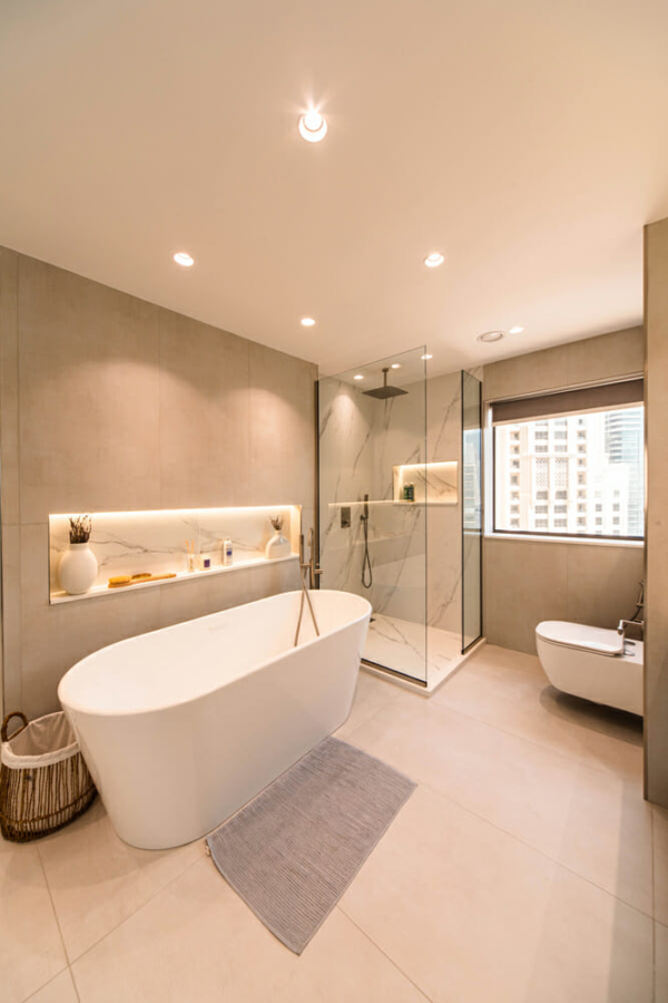 Smart Renovation Design & Fit-Out Company in Dubai presents beautiful JBR Rimal Apartment bathroom renovation.