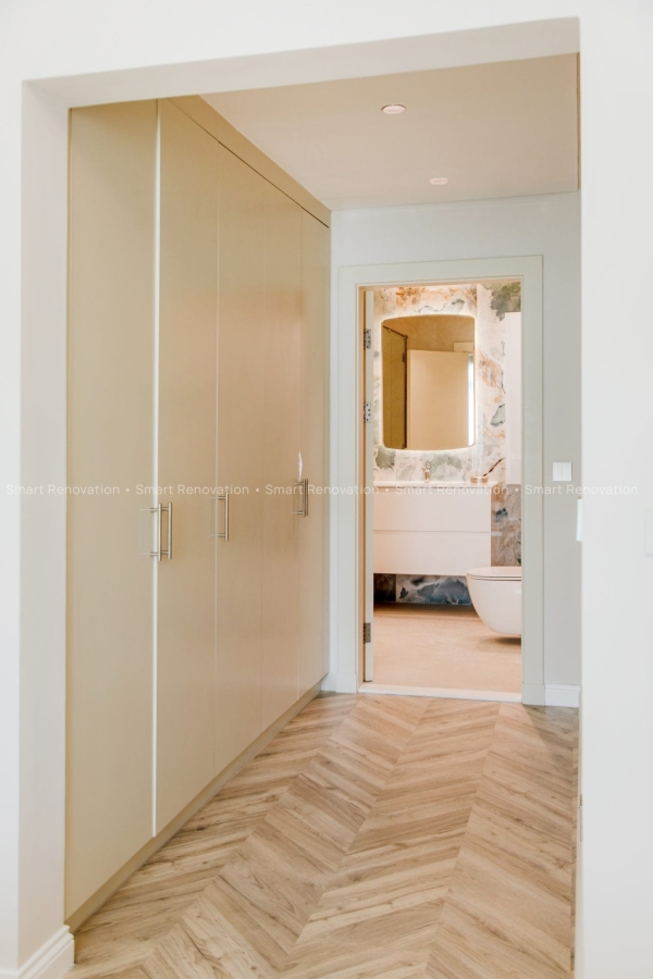 Smart Renovation Design & Fit-Out Company in Dubai presents beautiful Shoreline Apartment bedroom wardrobe renovation.