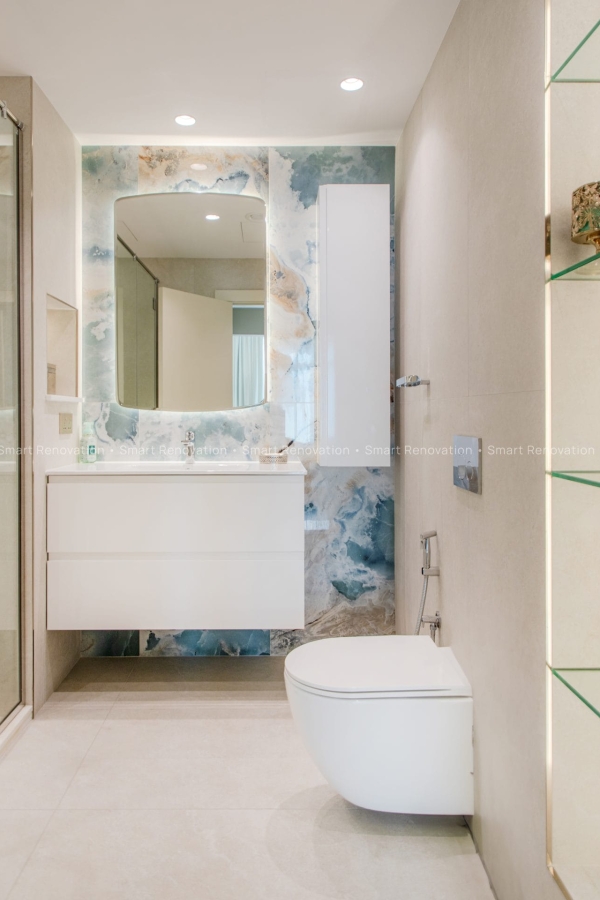 Smart Renovation Design & Fit-Out Company in Dubai presents beautiful Shoreline Apartment powder room renovation.