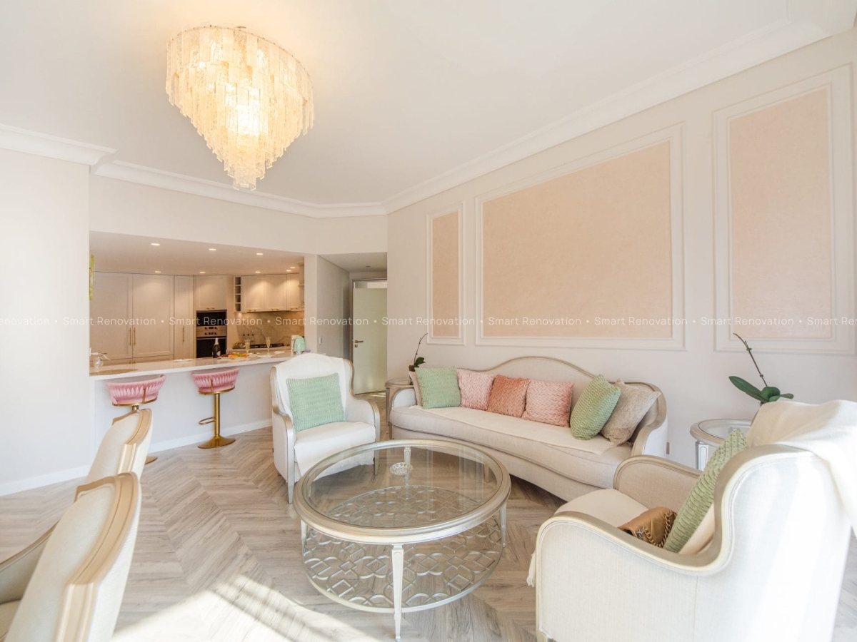 Smart Renovation Design & Fit-Out Company in Dubai presents Shoreline Apartment beautiful living room with interior design and decor.