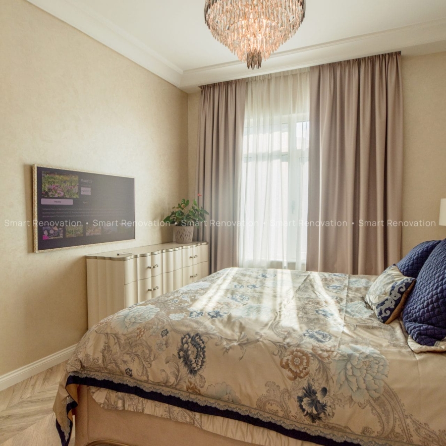 Smart Renovation Design & Fit-Out Company in Dubai presents Shoreline Apartment with beautiful master bedroom with interior design and decor.