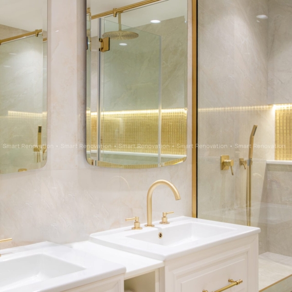 Smart Renovation Design & Fit-Out Company in Dubai presents Shoreline Apartment with beautiful master bathroom fittings, interior design and decor.