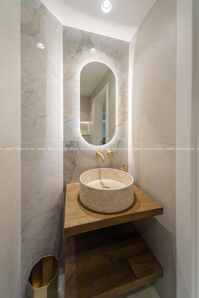 Smart Renovation Design & Fit-Out Company in Dubai presents Shoreline Apartment with beautiful powder room renovation.