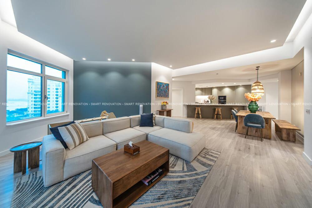 Smart Renovation Design & Fit-Out Company in Dubai presents Shoreline Apartment beautiful living room with interior design and decor.
