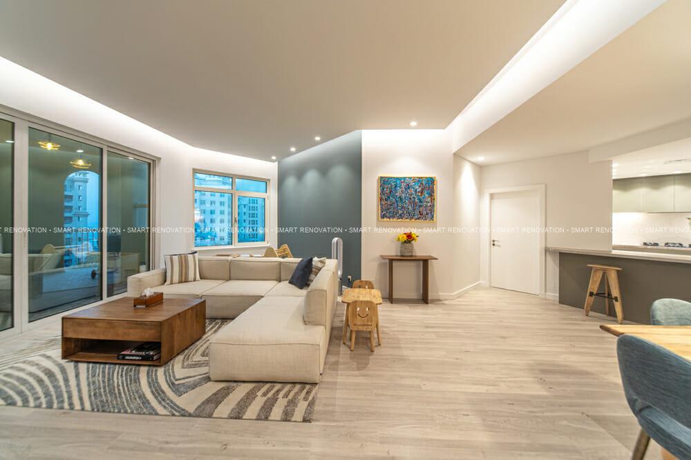 Smart Renovation Design & Fit-Out Company in Dubai presents Shoreline Apartment beautiful living room with interior design and decor.