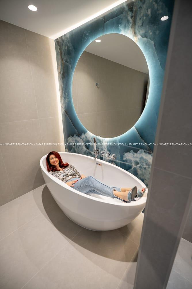 Smart Renovation Design & Fit-Out Company in Dubai presents beautiful Tiffany Blue Apartment bathroom renovation.